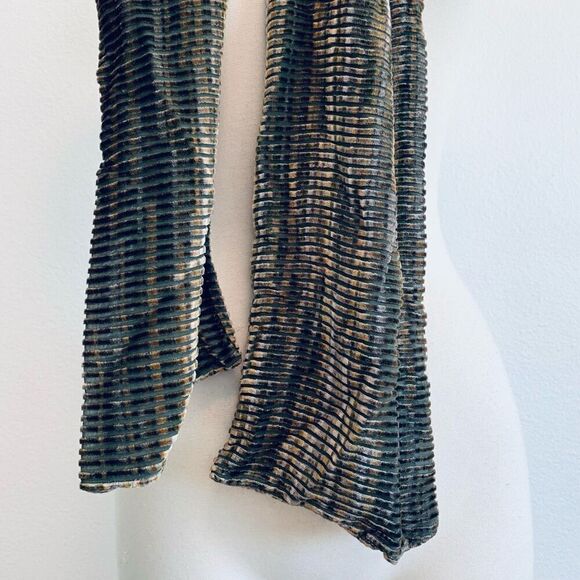Vintage Velvet Burnout Sheer Mesh Stripe Green Brown Scarf Y2K - Picture 4 of 6